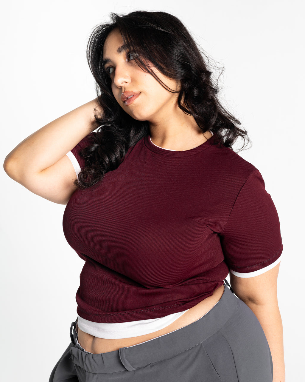 Lola burgundy two-tone top