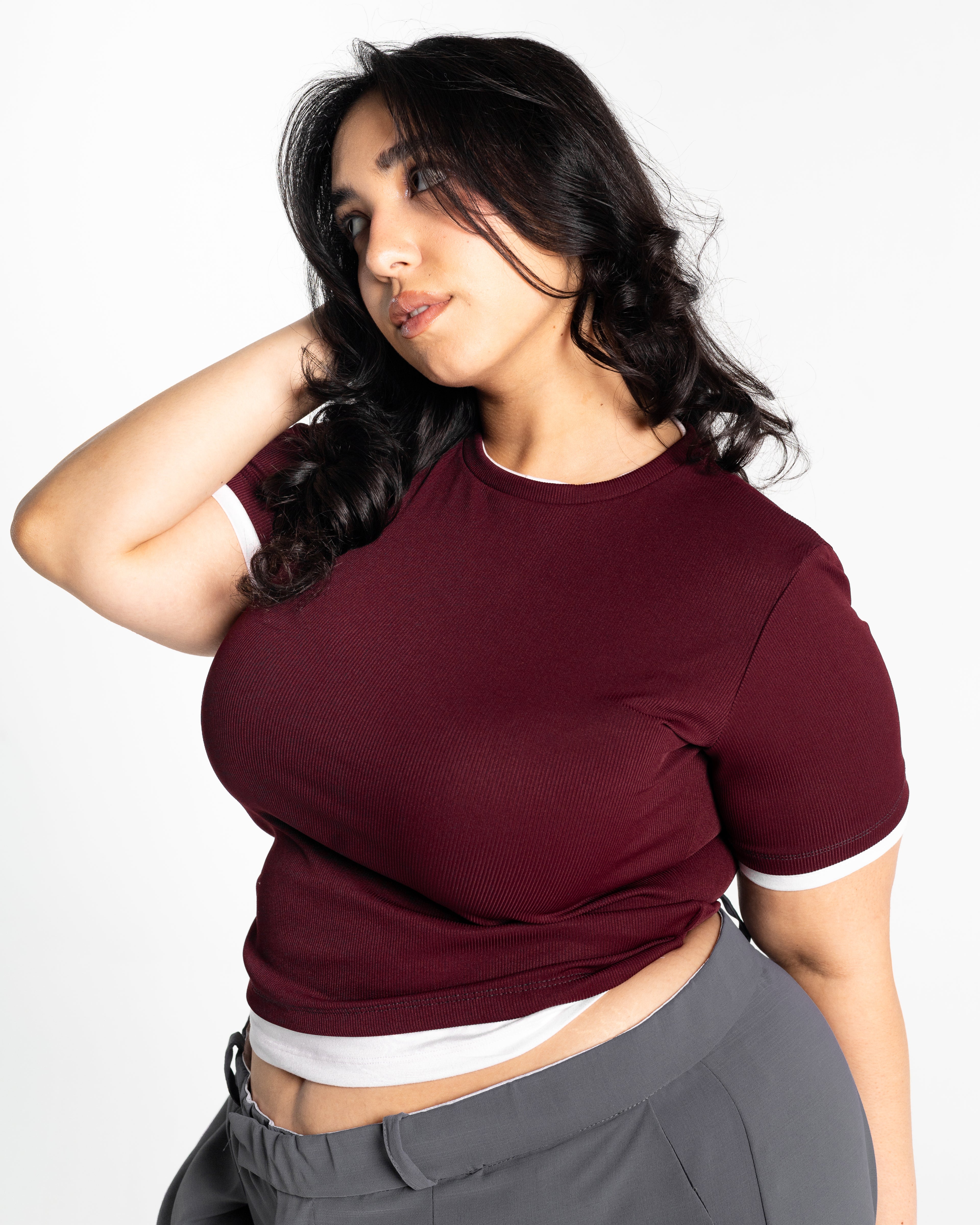 Lola burgundy two-tone top