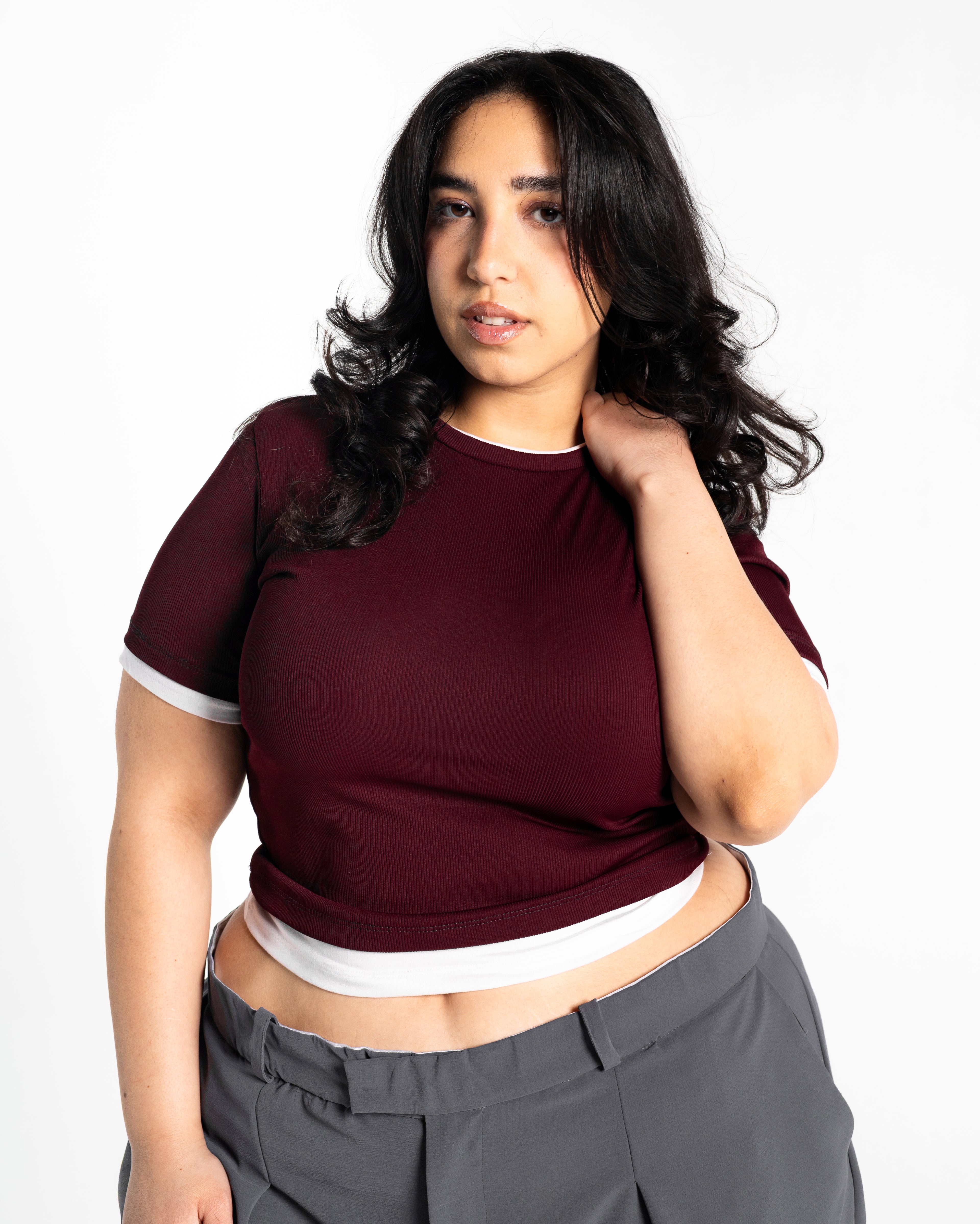 Lola burgundy two-tone top