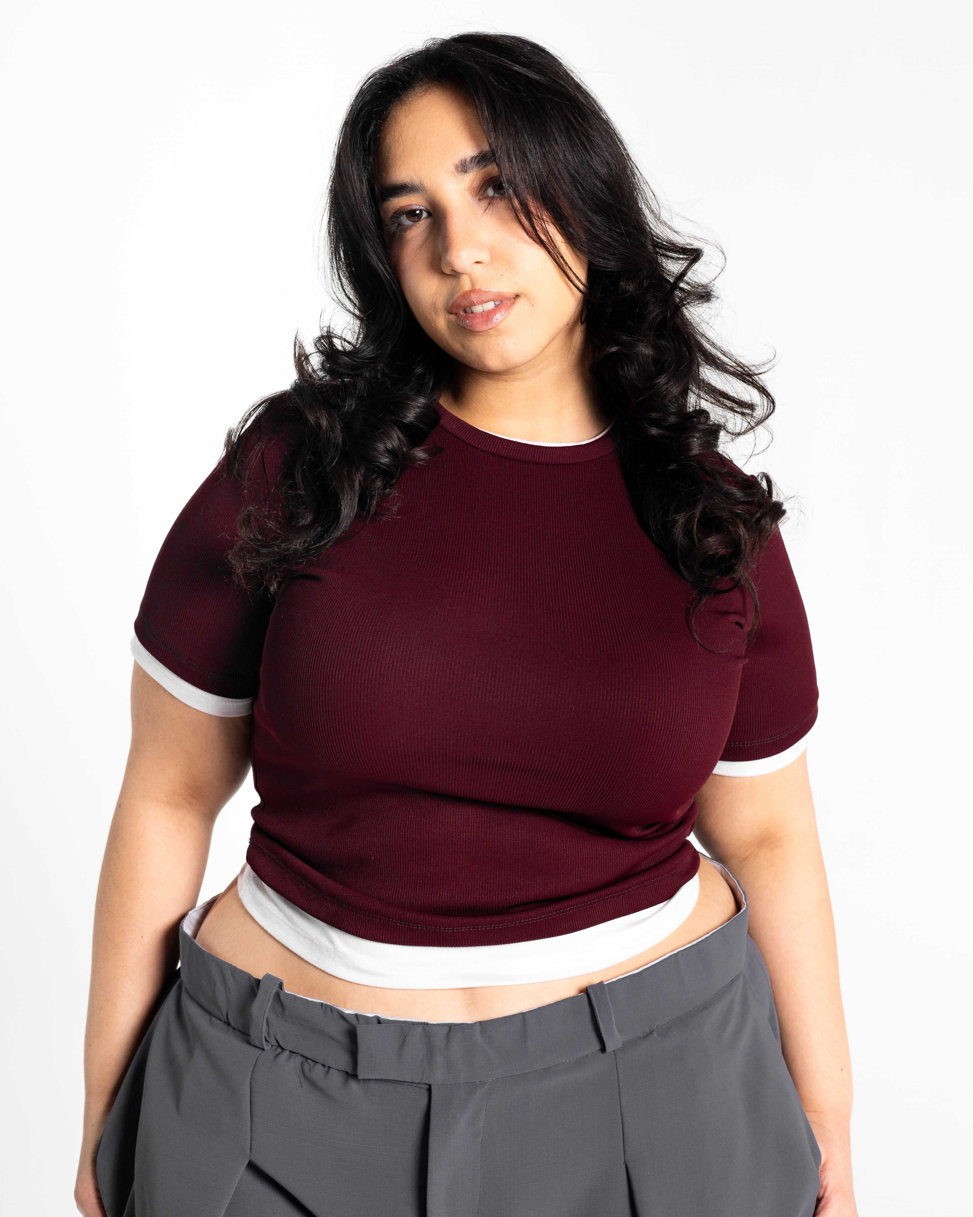 Lola burgundy two-tone top