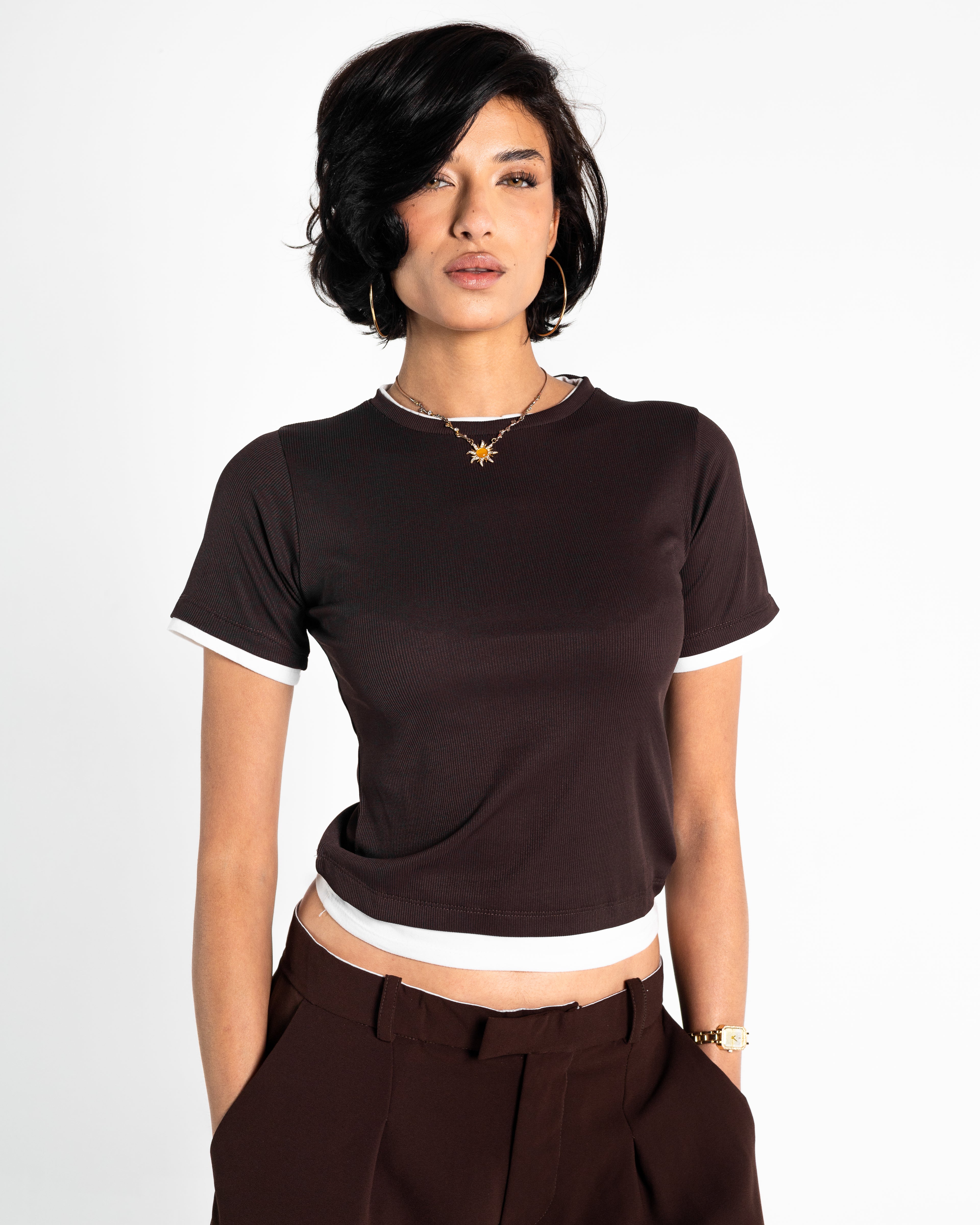 Lola brown two-tone top
