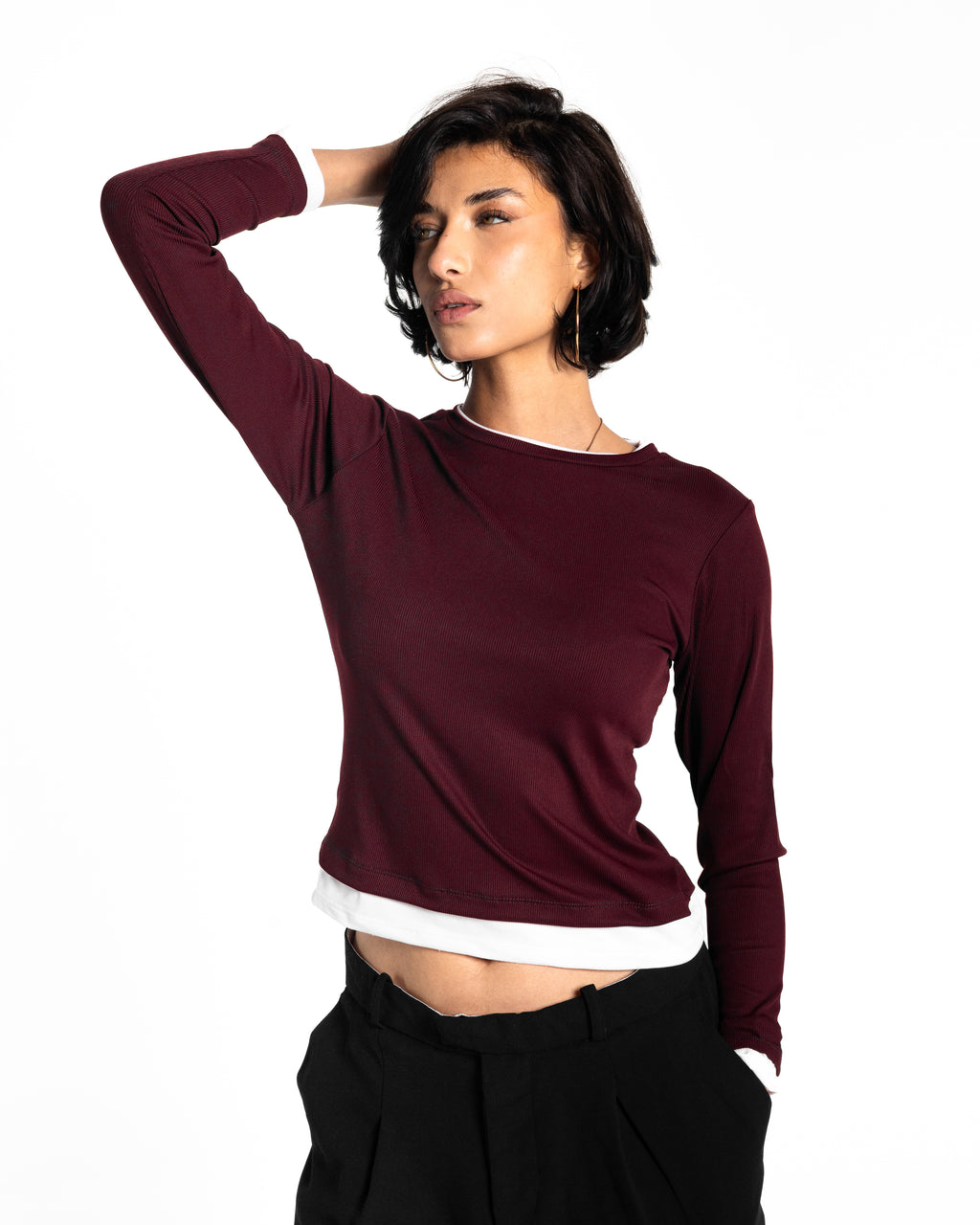 Lola burgundy two-tone top